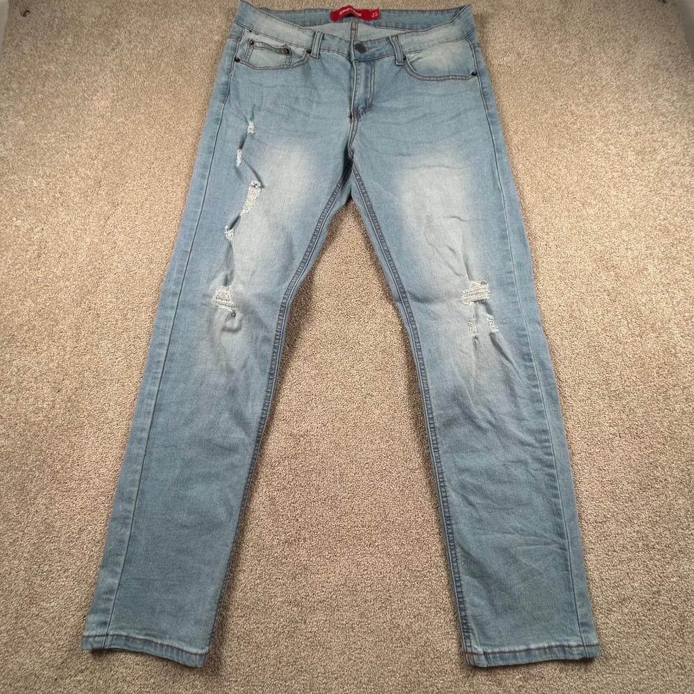 Ring of Fire Mens Slim Fit Distressed Light Wash Jeans 32x30 Blue‎ Denim Stretch